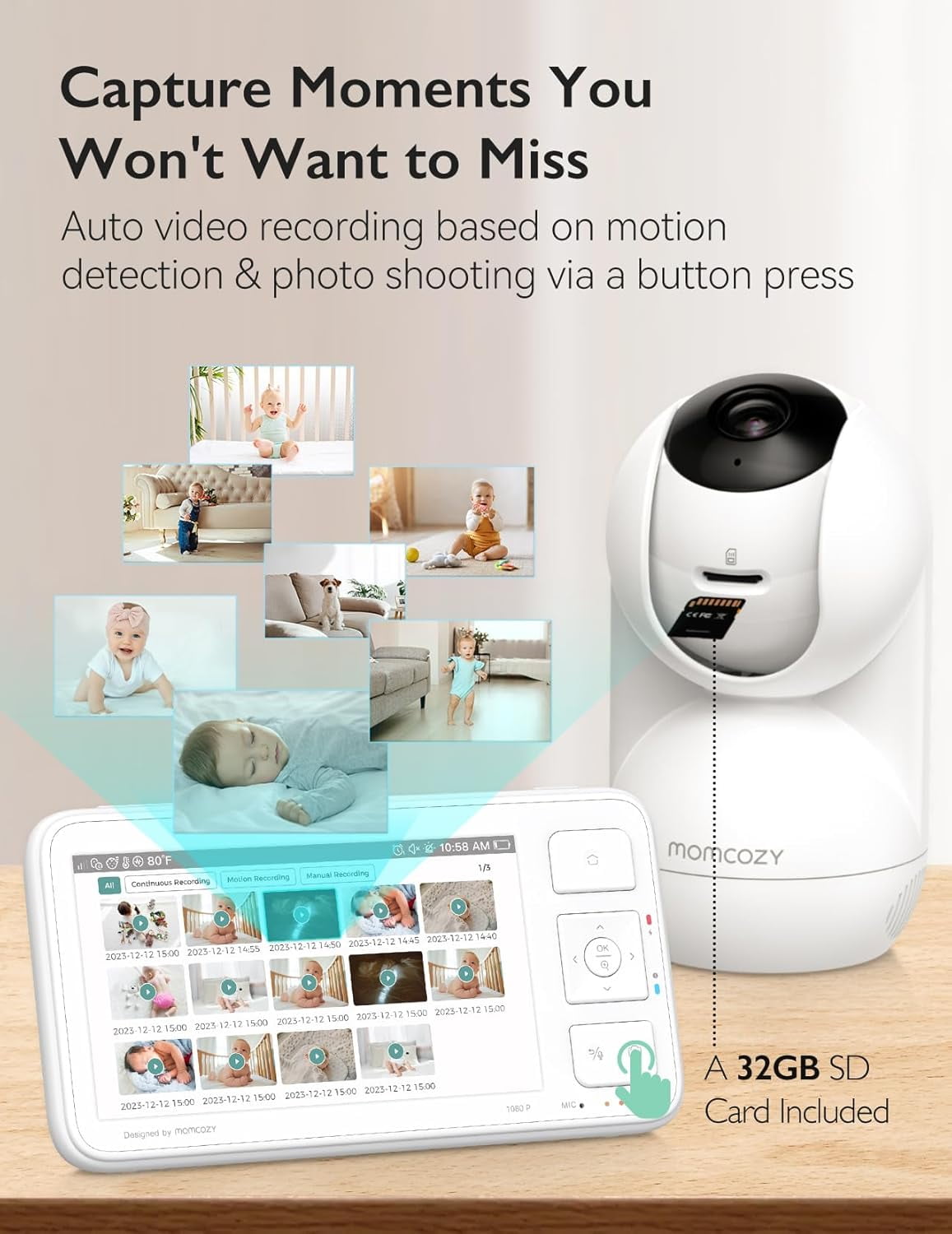 Momcozy Video Baby Monitor, 5.5” 1080P Full HD Baby Monitor with Camera No WiFi, Infrared Night Vision, 5800mAh 120-hrs Battery, ECO, VOX, 2-Way Audio, 1640ft Range, Record and Rewind Locally