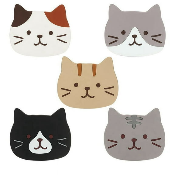 Non-Slip Cat Shaped Cup Mat Holder Coffee Tea Drinks Cartoon Coaster Hot Drink Stand Kitchen Insulated Pad,5 x Cup Mat
