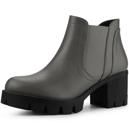 

Unique Bargains Women s Lug Sole Block Heel Chelsea Ankle Boots