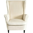 thumbnail image 2 of SHANNA Stretch Wingback Chair Covers, Velvet Wing Chair Slipcover Soft Furniture Covers For Living Room Bedroom Hotel (Beige White), 2 of 10