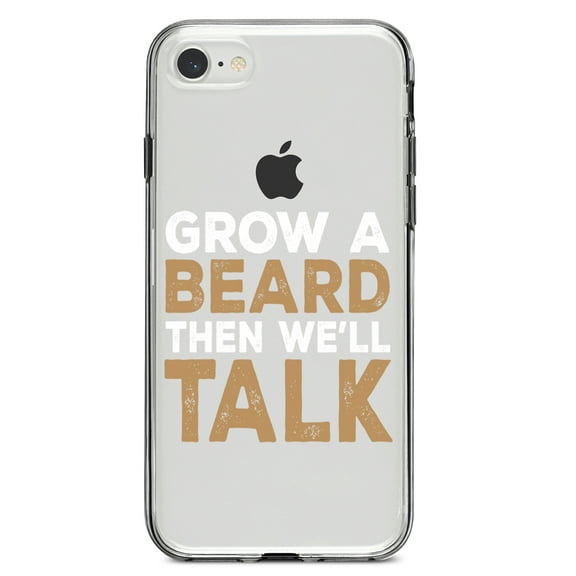DistinctInk Clear Shockproof Hybrid Case for iPhone 7 8 SE (2020 Model) 4.7" Screen TPU Bumper Acrylic Back Tempered Glass Screen Protector - Grow a Beard Then We'll Talk