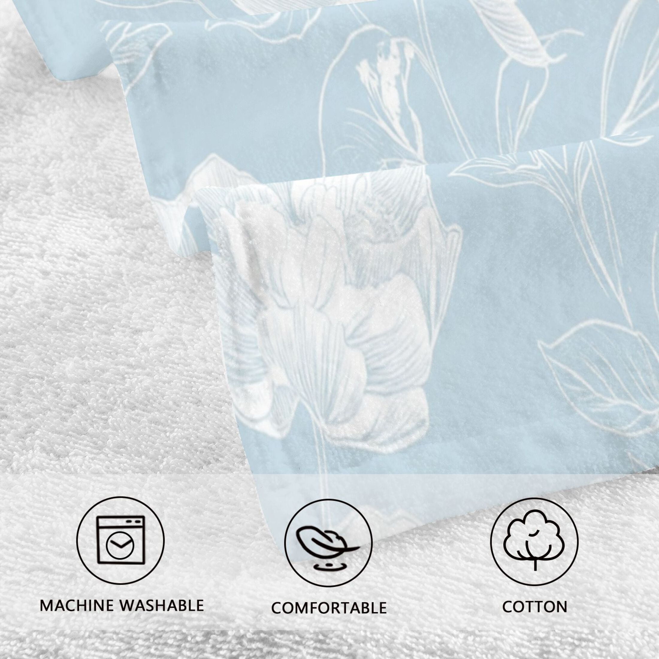 Cotton Towel Two-Piece 16x28 Inch One Sizex2 Face Towel Set Towel Set Cotton Hand Bath Towel Bathroom Beach Pretty Blue White Flowers