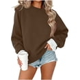 thumbnail image 7 of Womens Soft Fleece Pullover Crewneck Oversized Sweatshirt Layered Ruffle Cuff Long Sleeve Cozy Casual Fall Travel Clothes Airport Wear, Brown, XL, 7 of 7
