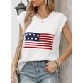 thumbnail image 5 of Yunliwuli Women's Summer Casual Sweater Tops Cap Sleeve Round Neck Flag Print Knitwear T-shirt, 5 of 10