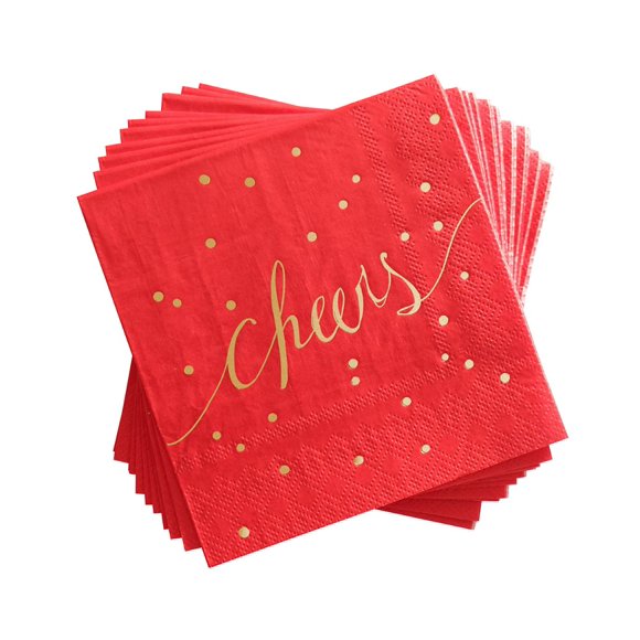 Servilletas de cóctel desechables Simple-Glee de 3 capas, rojas y doradas, 100 unidades