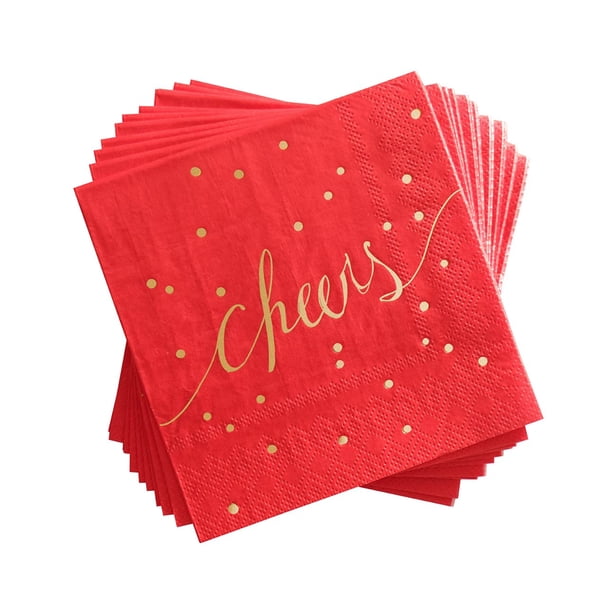 Servilletas de cóctel desechables Simple-Glee de 3 capas, rojas y doradas, 100 unidades