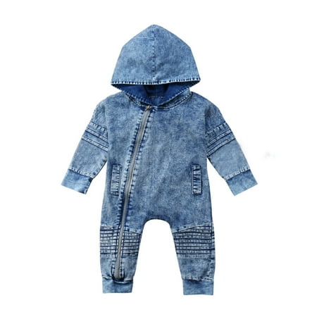 

Kids Baby Boy Girl Denim Bodysuit Zipper Romper Jeans Leggings Jumpsuit Outfits