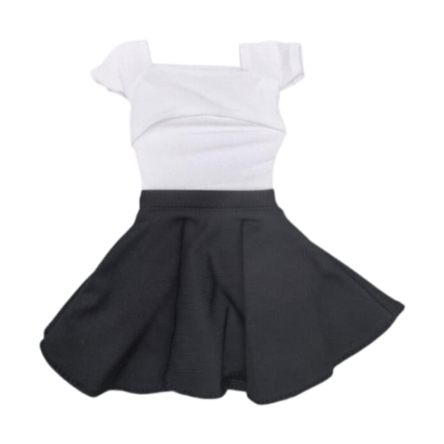 Conjunto de falda plisada a escala 1:6, camiseta y falda huecas de moda, accesorio negro blanco