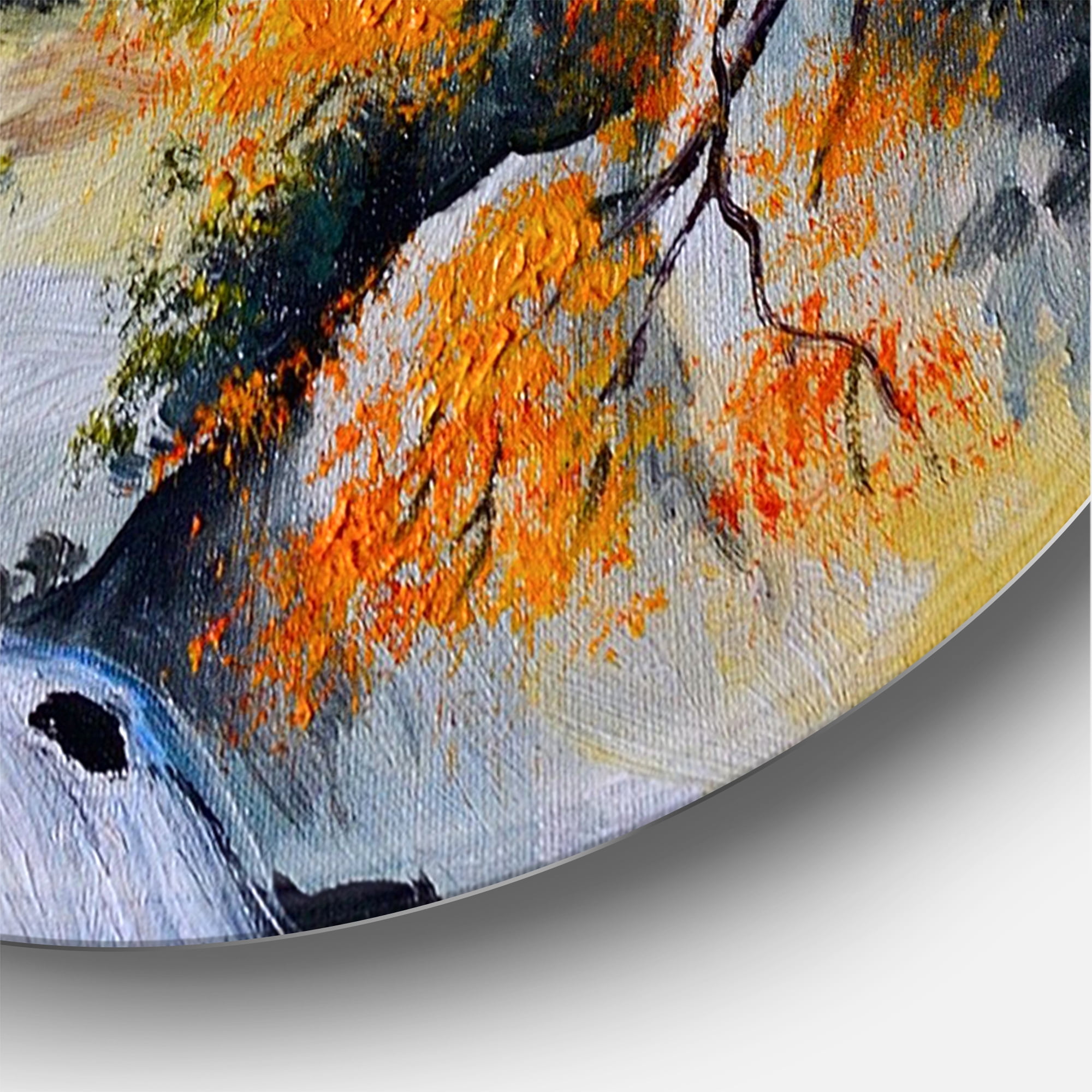 Designart 'VIbrant Mountain Landscape With Little House' Traditional Circle Metal Wall Art 11x11 - Disc of 11