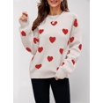 thumbnail image 4 of Women'S Fall Winter Mock Neck Long Sleeve Cute Heart Pattern Loose Knit Pullover Sweaters Color M, 4 of 8