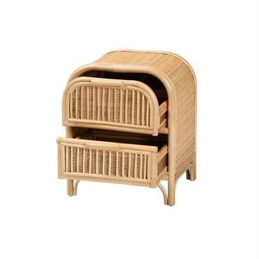 bali & pari Oleta Modern Bohemian Rattan 2-Drawer Nightstand