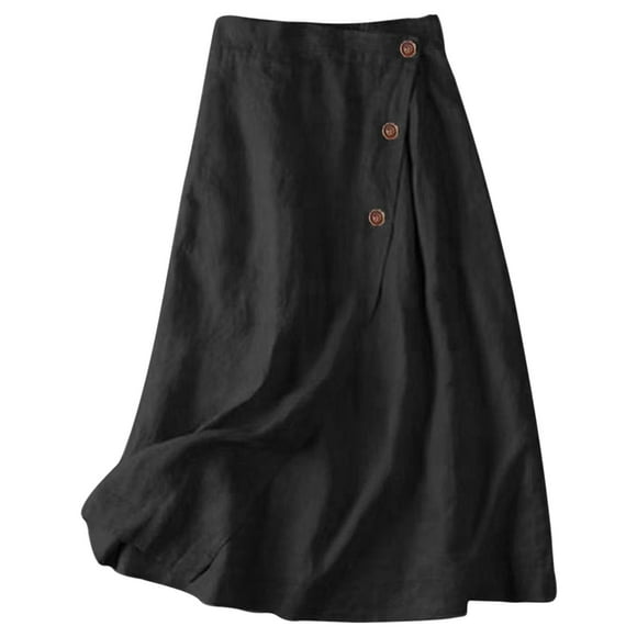 VUPSGEZ Relaxed Long Maxi Skirt Women'S Casual Half Skirt A Line Skirt Summer Cotton Medium Length Elastic Waist Large Skirt Juniors’ Knit Maxi Skirt(Black,L)