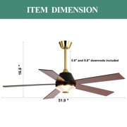 Cusp Barn 52 Modern Indoor Ceiling Fan with LED Lights and Remote Control, DC Motor 6 Speeds, Gold Finish, Reversible Blades