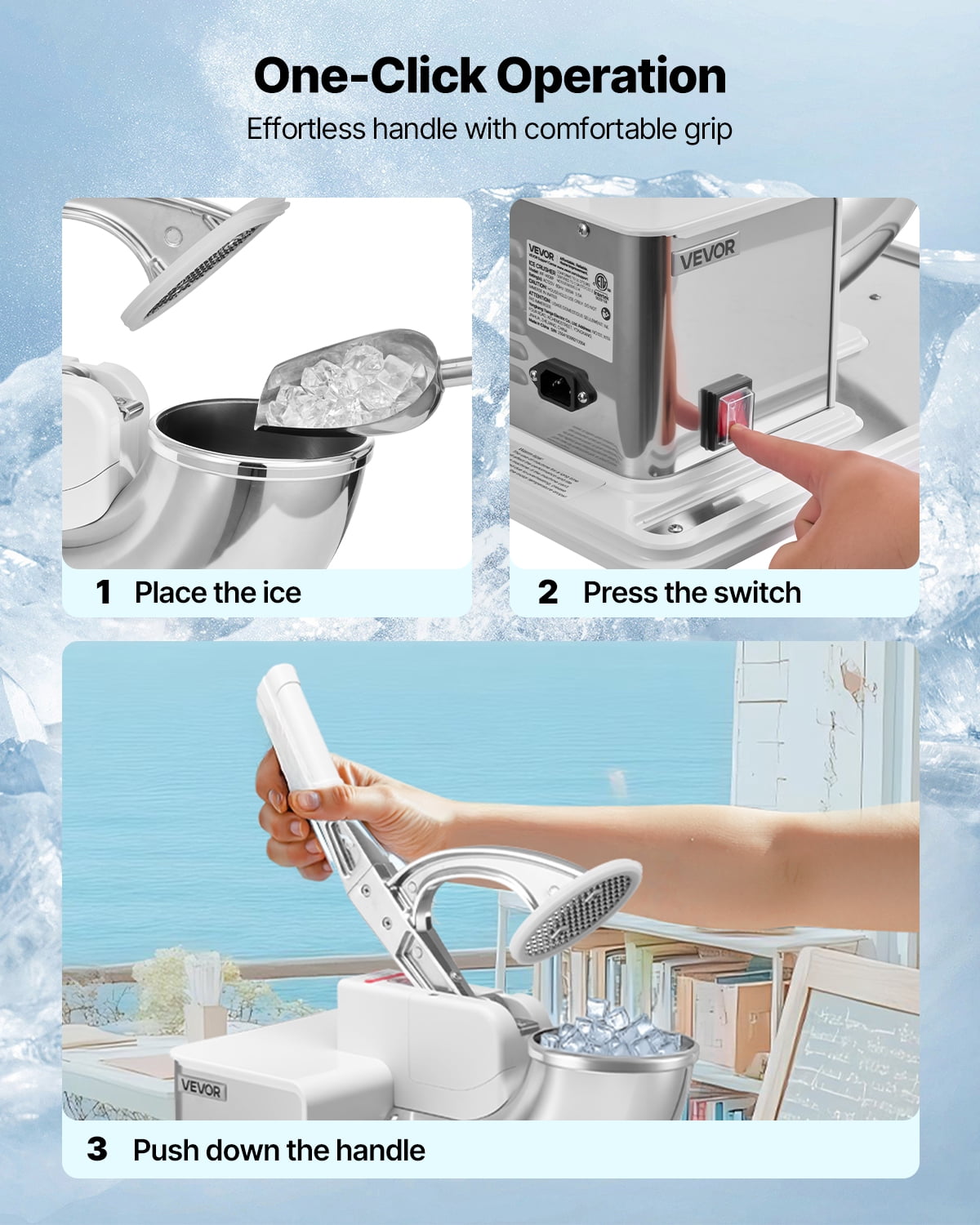 VEVOR Commercial Ice Crusher 661LBS/H, 350W Electric Snow Cone Machine with 4 Blades, 1400RPM Stainless Steel Shaved Ice Machine with 11 Gal Crushed-Ice Box,