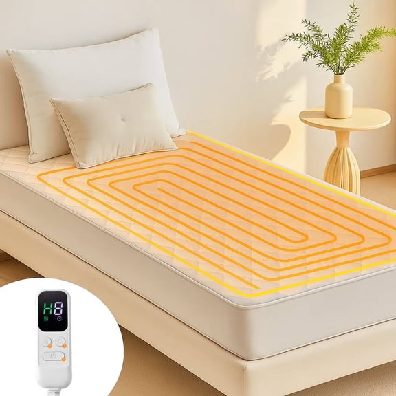 SHOUFTW Heated Mattress Pad Twin Size, Electric Bed Warmer with 10 Heat Settings & 12H Timer, Machine Washable, Over-Heat Protection, 75"x39", White