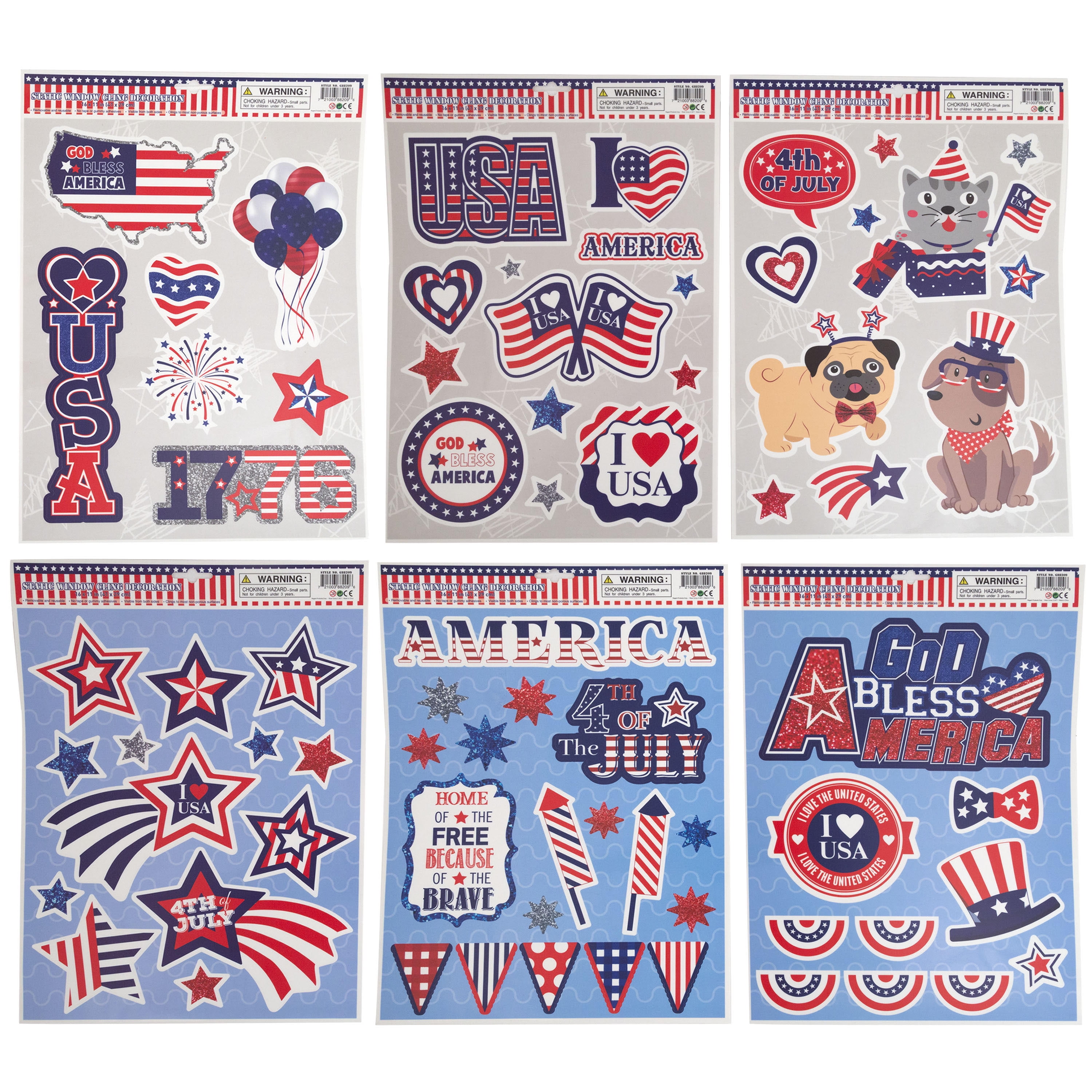 Plum Nellies Treasures Patriotic Window Gel Cling Stickers Decor 4th of July Support Our Troops Election Patriotic Patriotic Set 