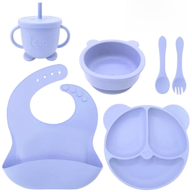 Juego de cuencos de alimentación de bebé de silicona de grado alimenticio con diseño de oreja, plato y cuenco de comida suplementaria para niños de dibujos animados bonitos
