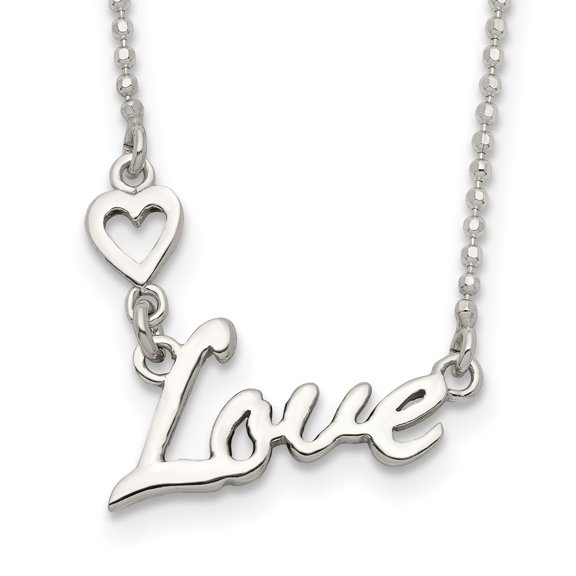 925 Sterling Silver Necklace with Pendants Chain Polished LOVE w/Heart 18 inch