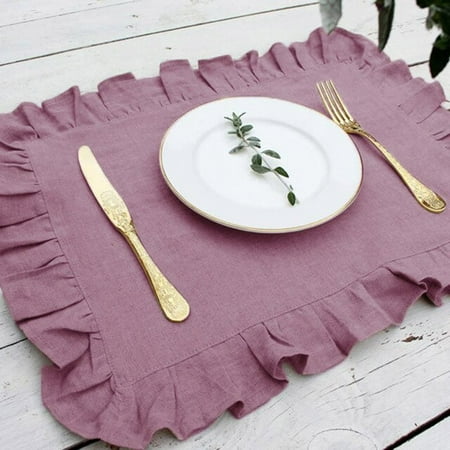 

dosili 4PCS 100% Linen Flounce Placemats House Warming Gift Elegant Napkin Cloth Event Design Wedding Dining Table Dinner Party Decor