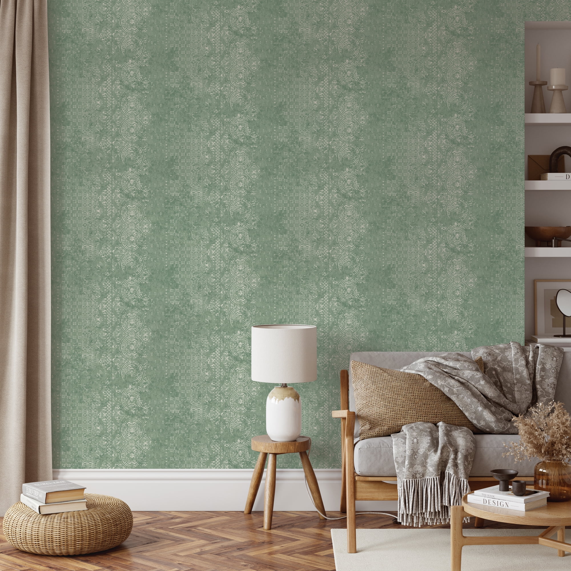 Better Homes & Gardens Green Boho Filigree Medallion Peel and Stick Wallpaper, 20.5" x 18'