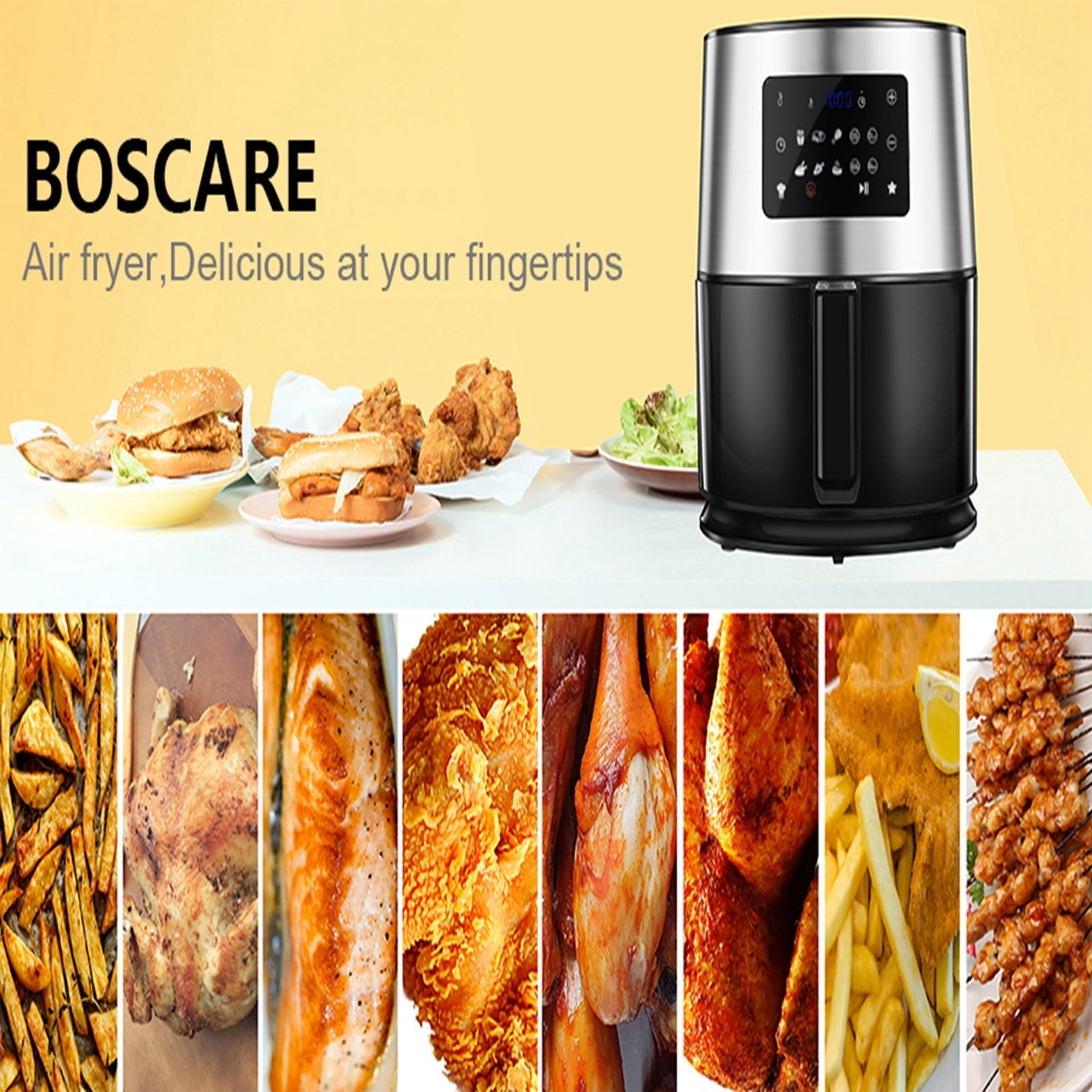 BOSCARE Air Fryer,6.3 Quart 1700W Digital Air Fryer Oven Oilless Cooker,healthy cook for Air Frying Reheating Quart Nonstick Roasting 