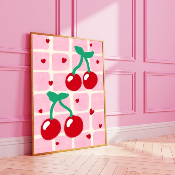 YaHaku Painting style cherries wall print | cherry art digital | pretty poster |
