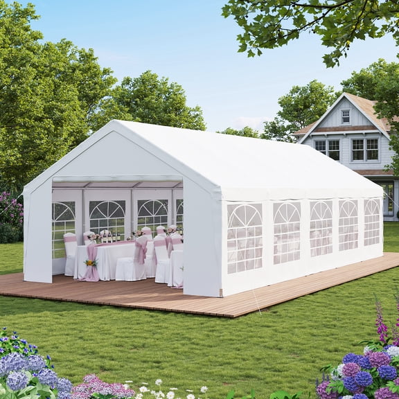 Clouddwell 32*16FT Party Tent,Heavy Duty Outdoor Awning Tent,with Removable Sidewalls, Commercial Wedding Big Tent,Carport, BBQ,UV 50 , Waterproof, White