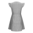 thumbnail image 4 of PuLe 【New】 Summer Short Sleeve Dress Women's Mini Dress V Neck Flutter Sleeve Striped Smocked Waist A Line Short Summer Cocktail Dress ﻿, 4 of 5