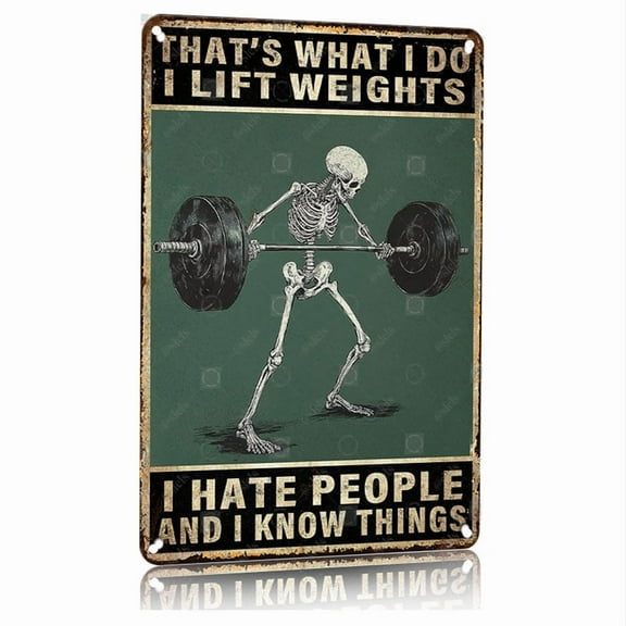 Vintage Metal Sign Gym Wall Art 8x12 Inch Aluminum Fitness Poster Motivational Skelen to Body building Decor for Home Gym Workout Room with Funny Deadlift Desig