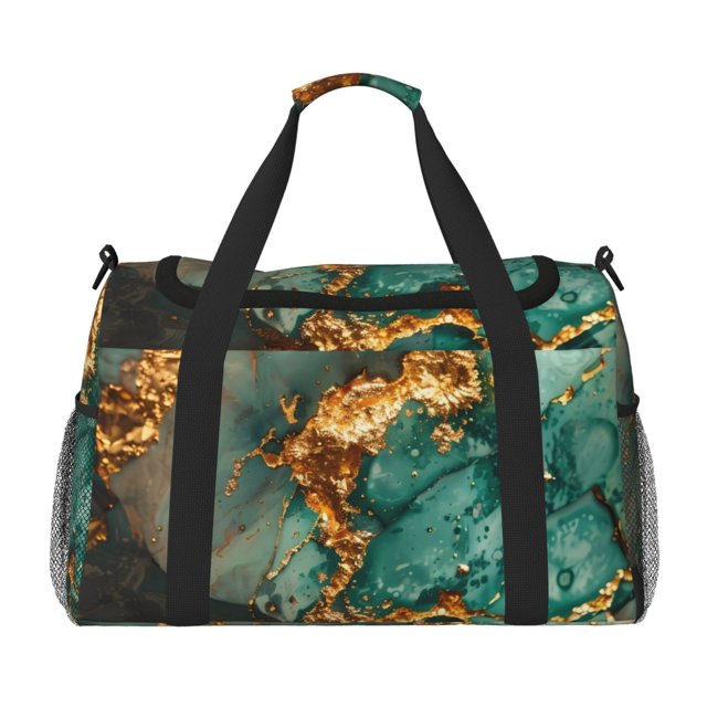 Disketp Emerald Color Gold Marble Bolsa de Viaje Tipo Duffle, Bolso de Mano para Fin de Semana para Mujer, Bolsa de Gimnasio Ligera para Hombre, Esencial para Viajes
