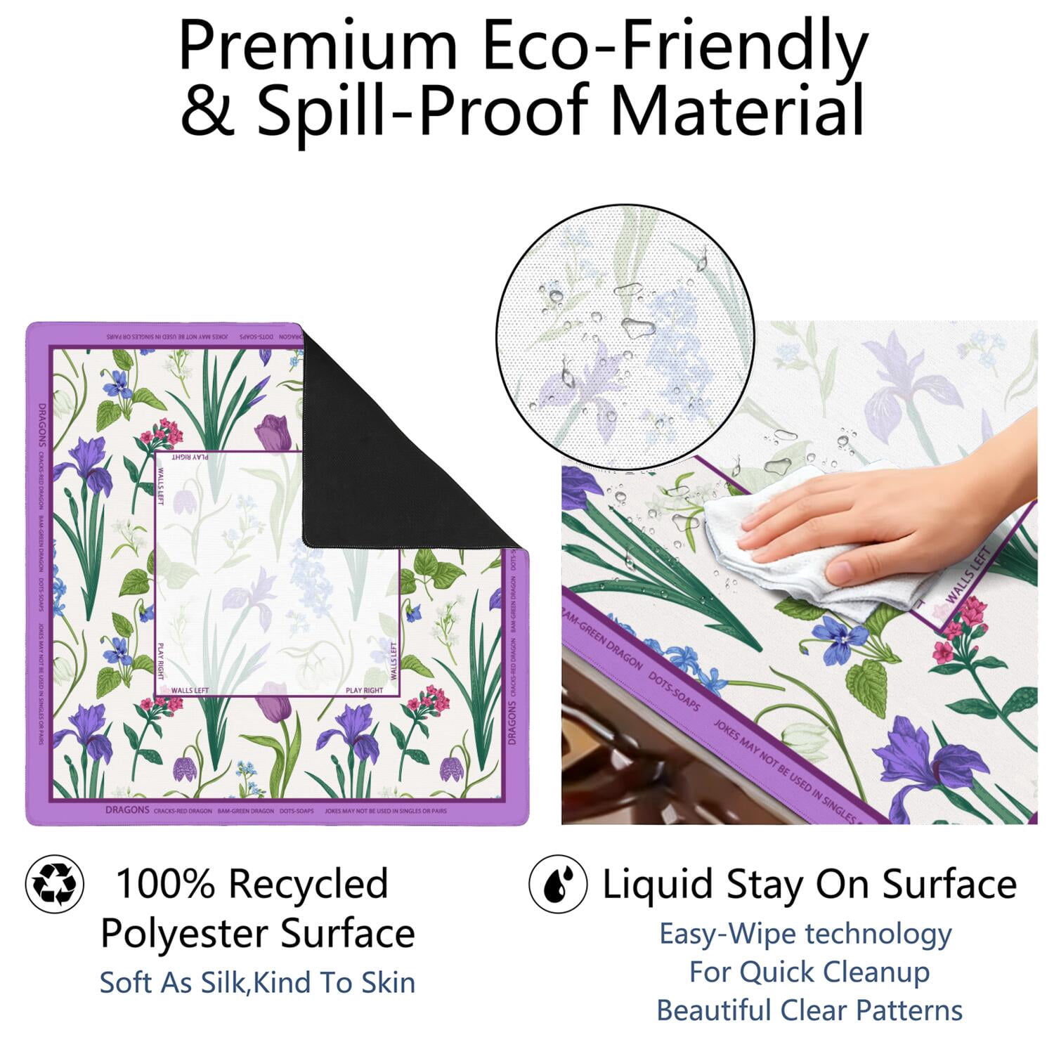 Floral Mahjong Mat with Rules, 31.5*31.5in Anti Slip American Mahjong Mat for Table, Noise Reduction, Neoprene Mah jongg Mats with Carrying Bag & 3 Dices, Mahjong Set Gift, Board Tile Games Mats