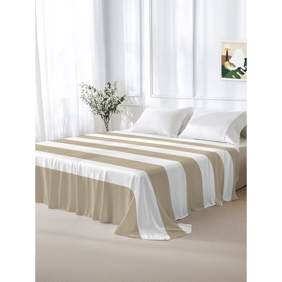 California King Size Flat Sheet Only,Minimalist Khaki and White Stripes Soft Top Bed Sheets Breathable Bedding Sheet Modern Geometric Lines Art Microfiber Hotel Luxury Top Sheets