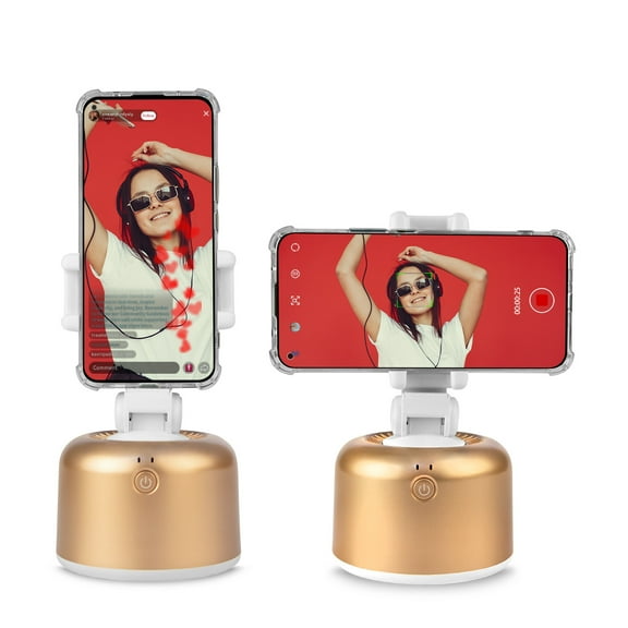 Smart Tracking Holder 360 Degree Rotation Auto Face Object Tracking Selfie Stick Live Stream for iPhone Android Smartphones (Gold)