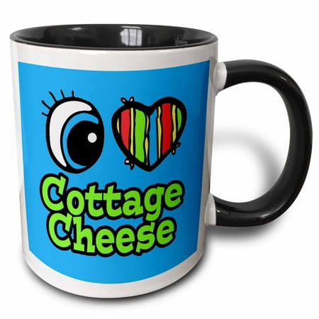 3dRose Bright Eye Heart I Love Cottage Cheese, Two Tone Black Mug,
