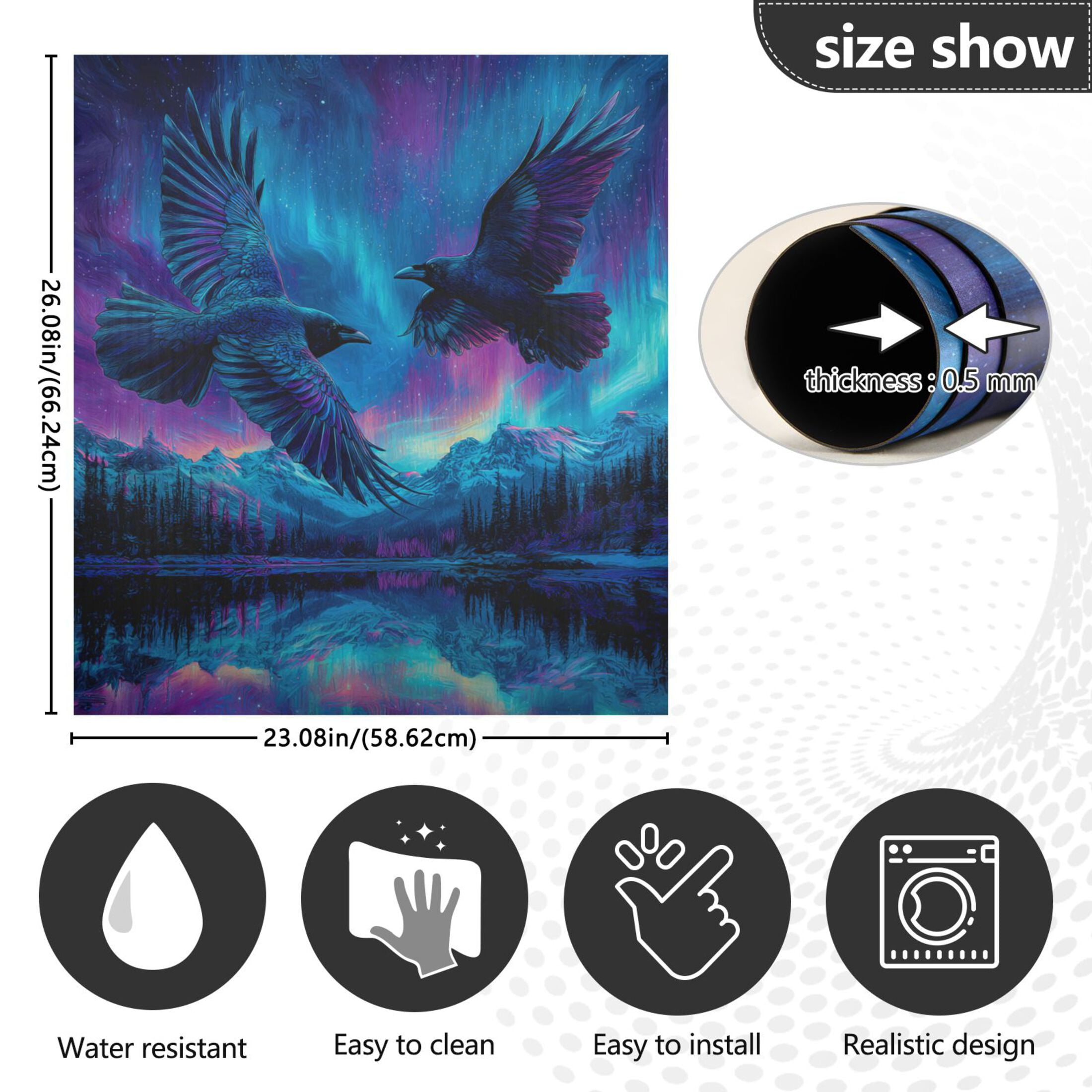 Dishwasher Magnetic Refrigerator Magnet Cover Sticker Home Decorative 23"x26" Two Black Majestic Ravens