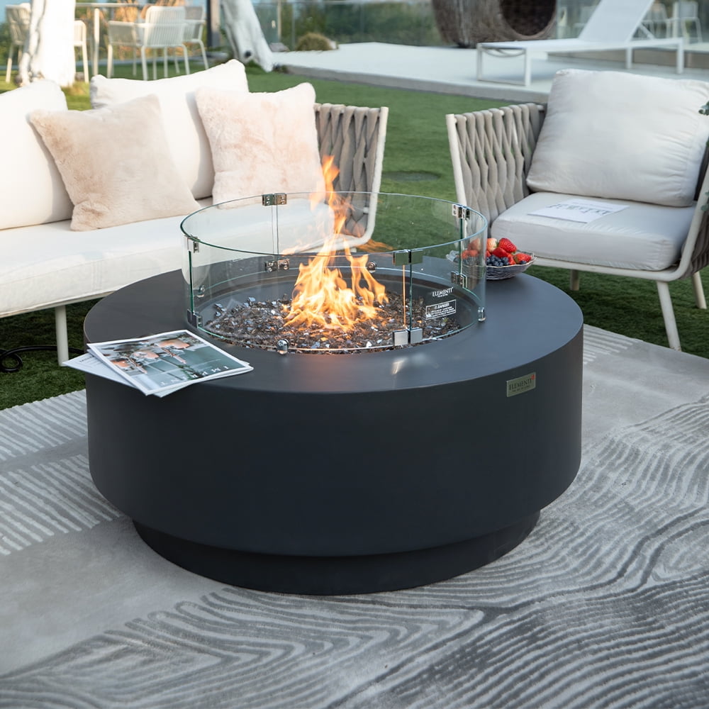 Elementi Plus Nimes Natural Gas Fire Pit for Outside Outdoor Fire Pit Table Smokeless Firepit Concrete Round Fire Bowl Patio Heater Fireplace 60000 BTUs - Dark Grey, 40.9 x 40.9 Inches