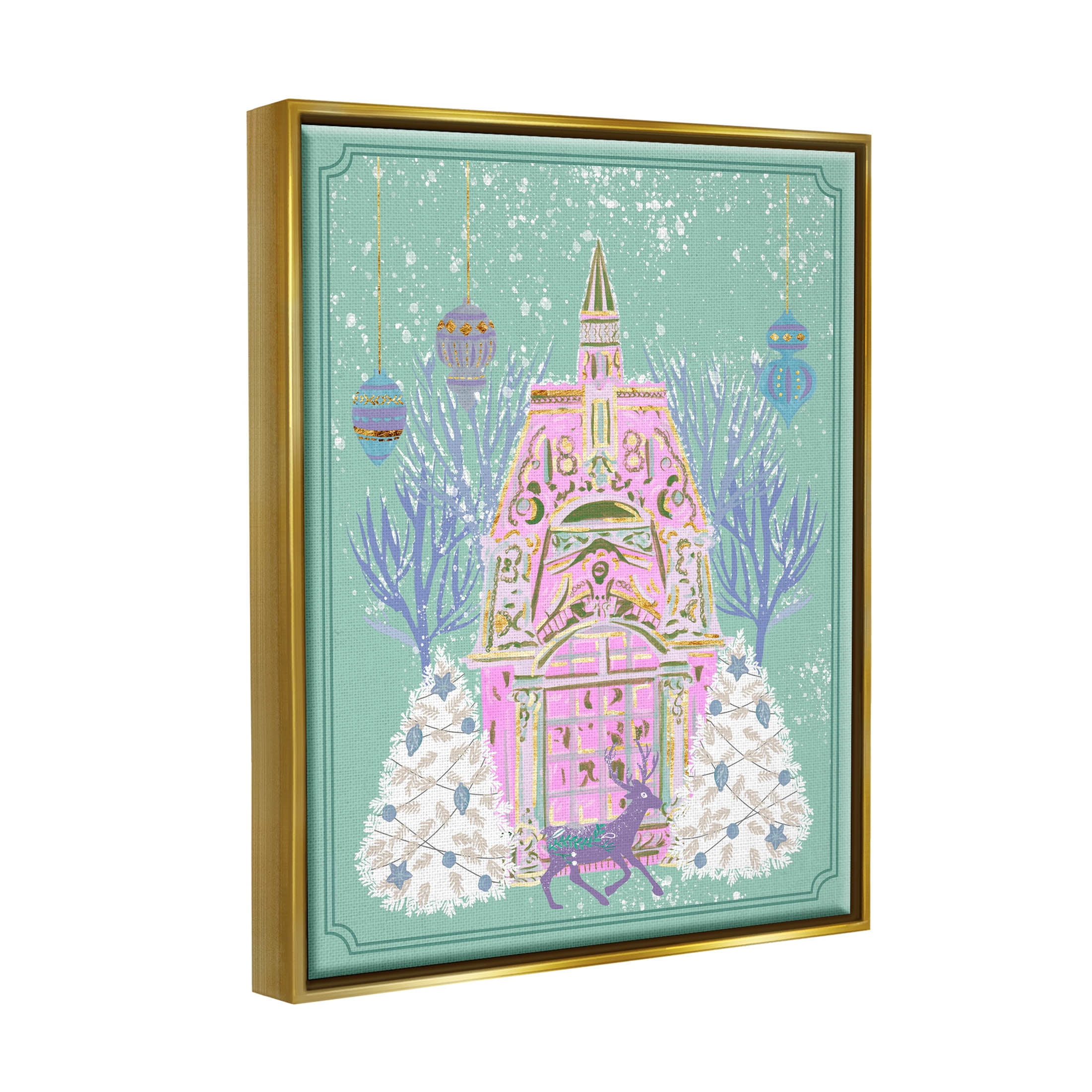 Stupell Industries Pastel Holiday Snowy Architecture Graphic Art Metallic Gold Floating Framed Canvas Print Wall Art, Design by Melissa Wang