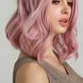 thumbnail image 3 of LC210-1 Peluca ondulada rizada de color rosa pastel Pelucas sintéticas cortas Bob Pelucas de disfraz de cosplay para mujeres, 3 of 15