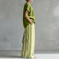 thumbnail image 4 of Cozy Loose-Fit Striped Linen Two-Piece Set, Casual Shirt & Classic Wide Leg Pants Outfit, Women Summer Travel Suit XXL, 4 of 5