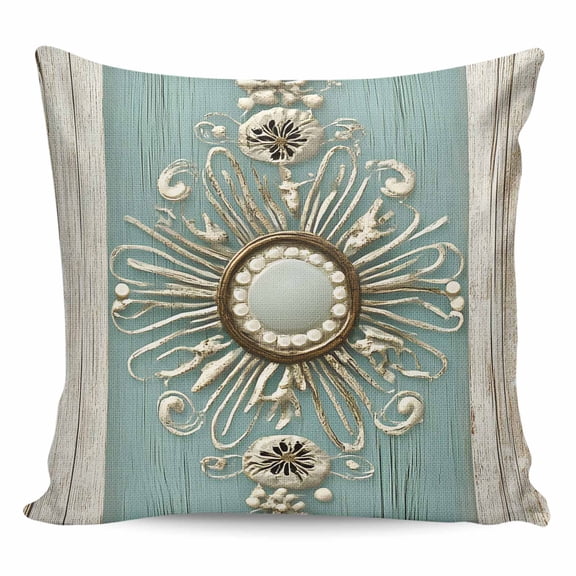 Throw Pillow Covers 24x24 Inch, Vintage Teal Art Decorative Pillow Cases for Couch Sofa Bed, Retro Abstract Art Cotton Linen Square Home Decor Pillowcases with Hidden Zipper