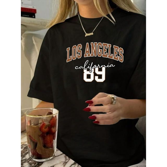 Camiseta informal vintage de cuello redondo para mujer, de algodón, manga corta, estilo veraniego.