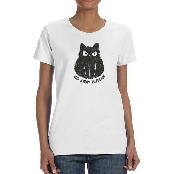 Go Away Human. Cat Shaped T-Shirt Women -Smartprints Designs, Female 3X-Large