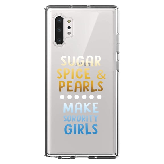 DistinctInk Clear Shockproof Hybrid Case for Galaxy Note 10 PLUS (6.8" Screen) - TPU Bumper Acrylic Back Tempered Glass Screen Protector - Sugar Spice & Pearls Make Sorority Girls