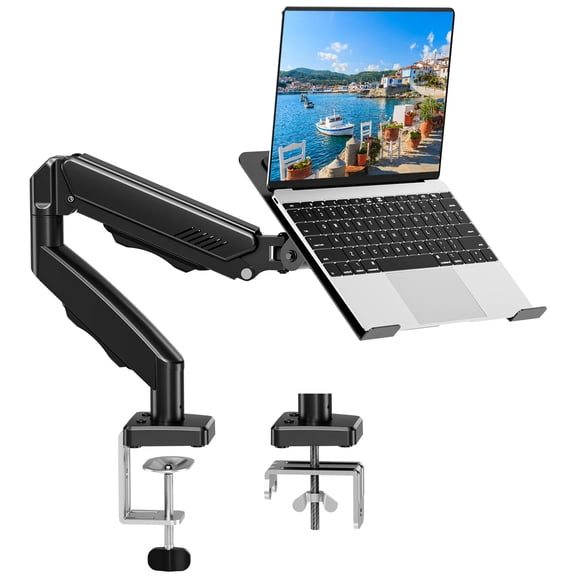 MOUNT PRO Laptop Desk Mount Stand Fits Max 17" Notebook and 32" Computer Screen, 2-in-1 Adjustable Monitor Arm with Laptop Holder, VESA 75x75 100x100, Holds up to 19.8lbs