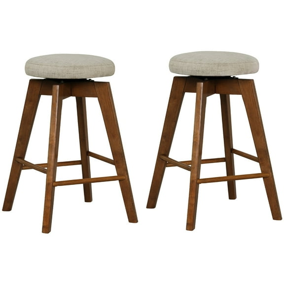 Sptwo | Swivel Bar Stools Set of 2, 26-inch Backless Counter Height Bar Chairs with Rubber Wood Legs, Linen Fabric Seat, Footrest, Modern Counter Stools for Kitchen Island, Pub, Dining