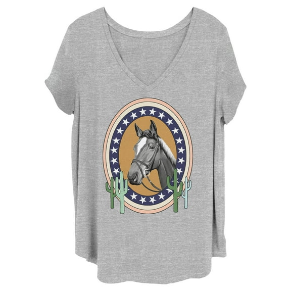 Junior's Lost Gods Horse Star Frame Portrait Graphic Tee Heather Gray 2X
