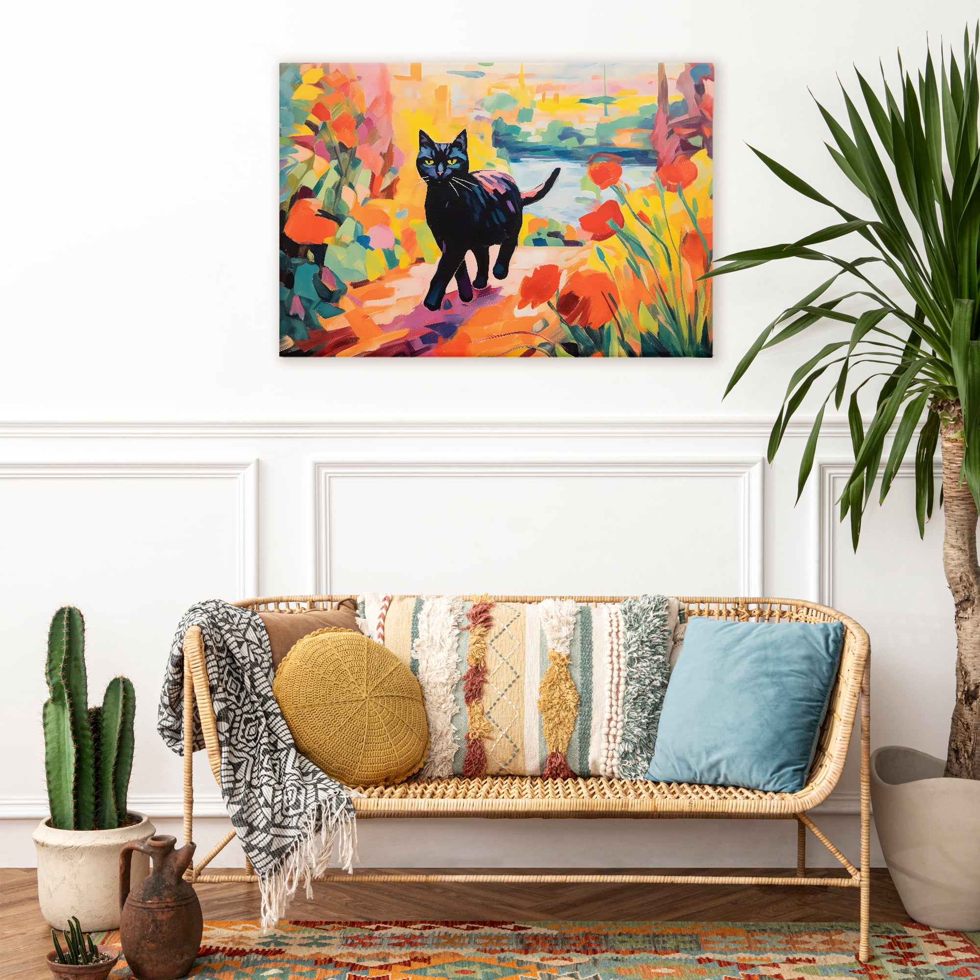 Stupell Industries Sunlit Black Cat in Garden Canvas Wall Art, design by Creative Studio