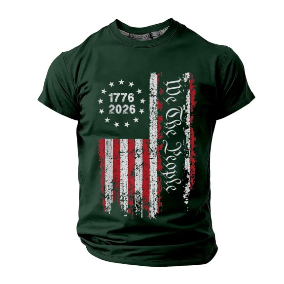WAYUTE Mens 250 Anniversary USA Shirt National Flag Graphic Crewneck Tee Casual Outdoor Activities Daily Wear 4th of July T Shirt
