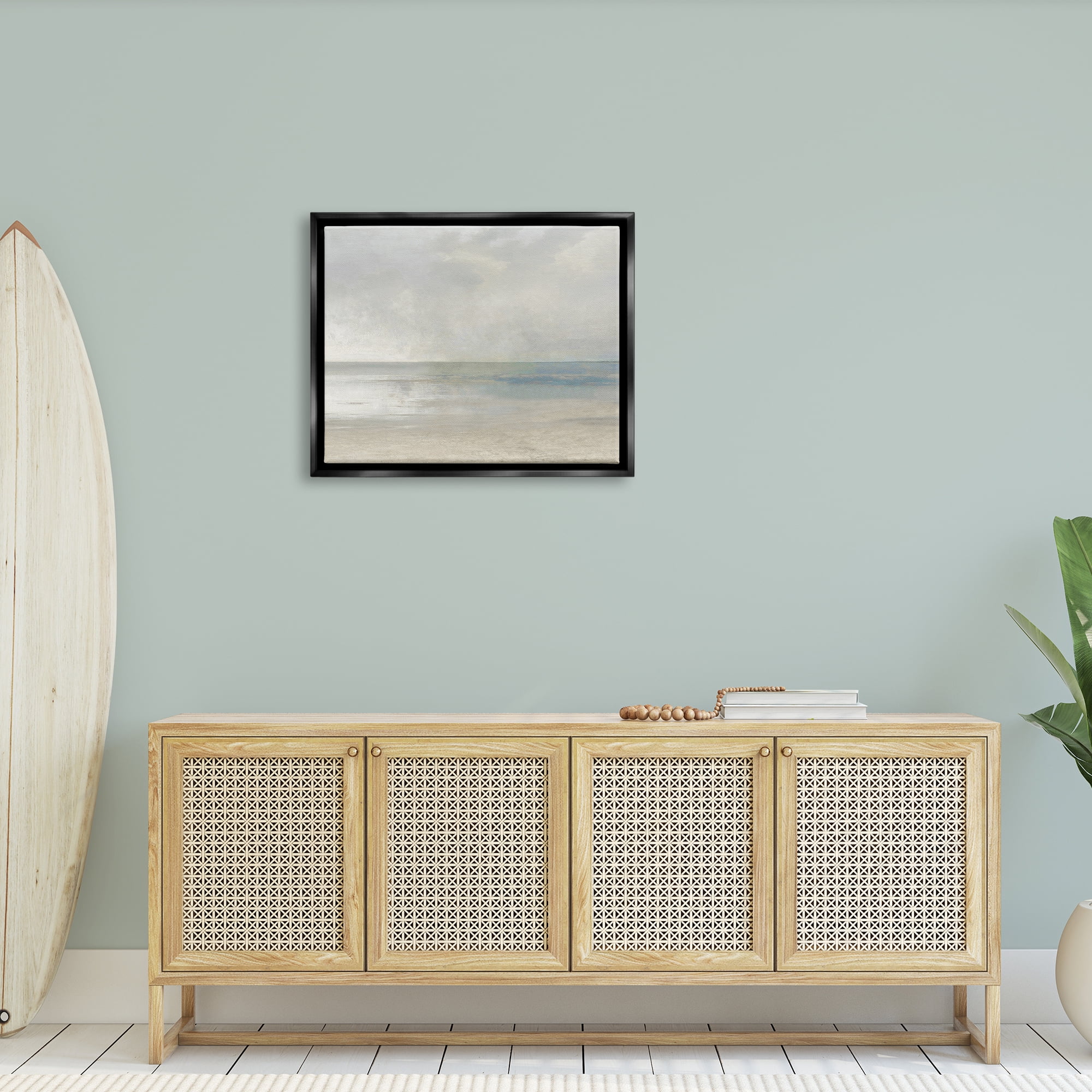 Stupell Sandy Tide Ocean Horizon Landscape Painting Black Floater Framed Art Print Wall Art