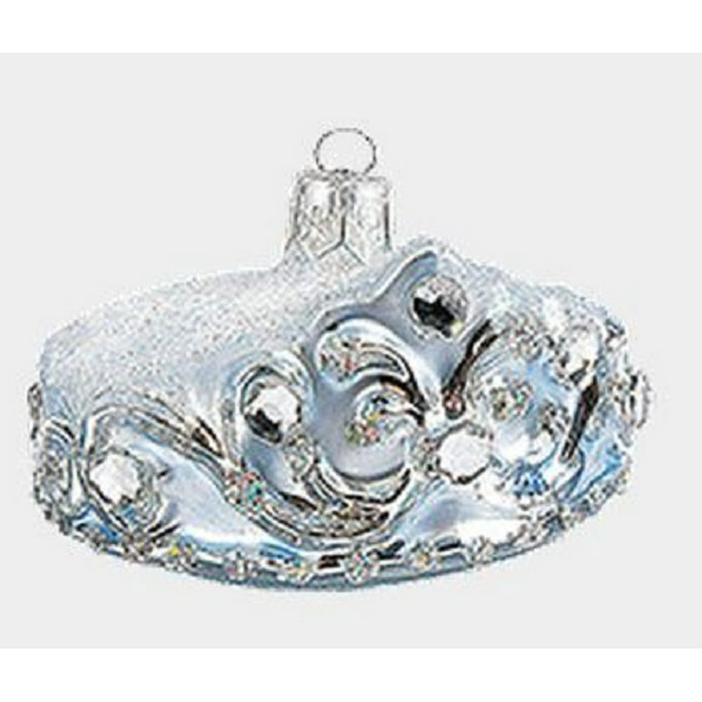 Silver Princess Tiara Crown Polish Glass Christmas Ornament SMALL
